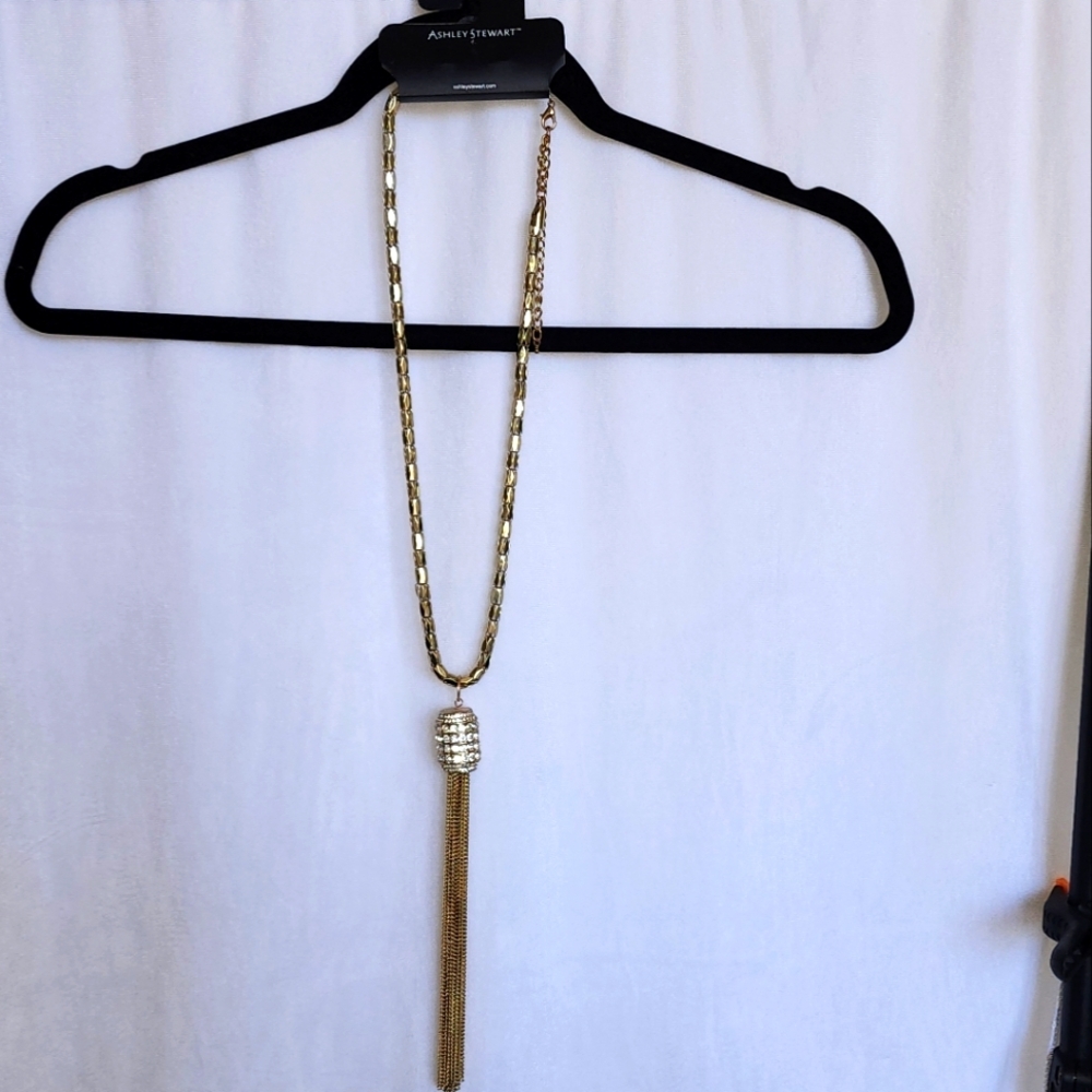 Rhinestone And Gold Tassle Necklace 11$